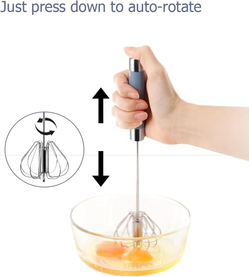 Avykalox 2 Pack Semi Automatic Whisk, Stainless Steel Mini Hand Push Whisks for Cooking, Easy to Use Hand Mixer Egg Beater Wisking Tool for Cooking, Whisking, Beating, Stirring - Image 5